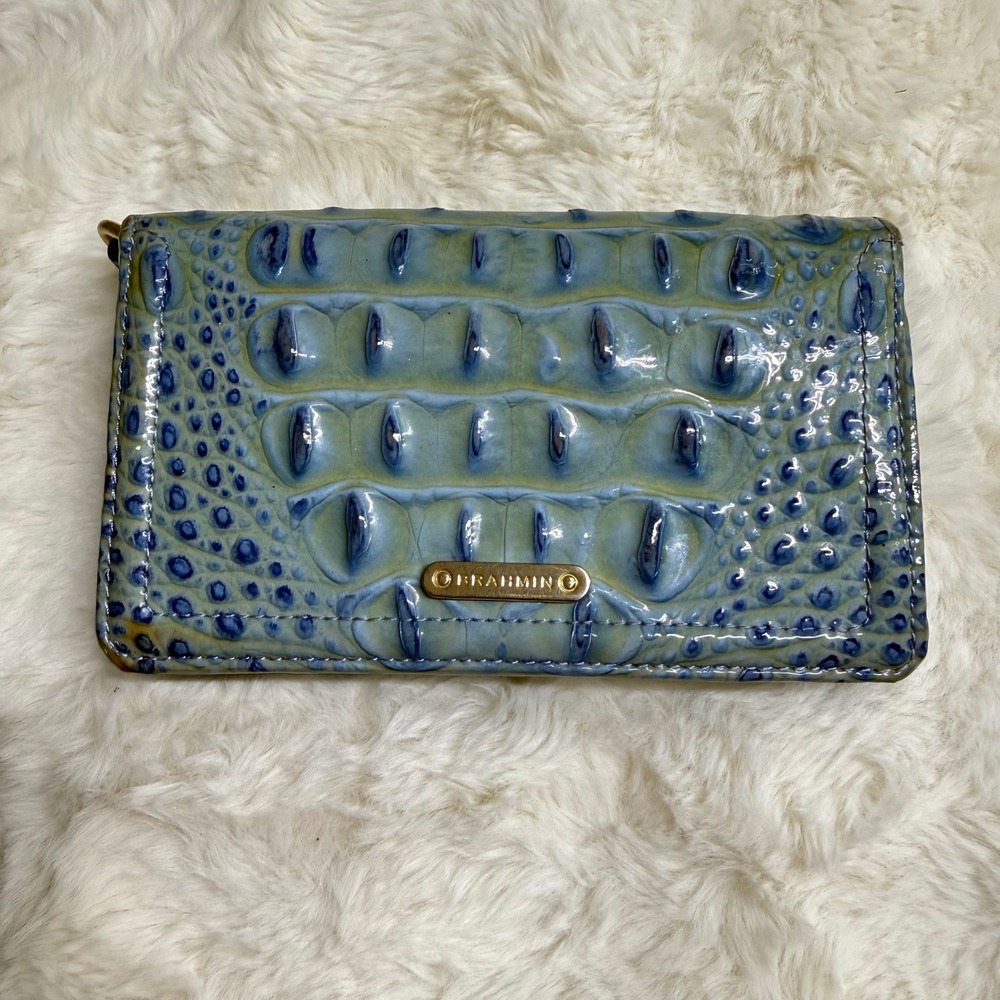 Brahmin Blue Green Embossed Croc Leather Wallet